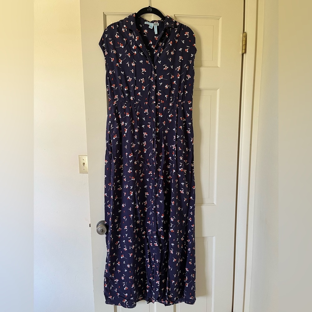 Draper James Women's Floral Cap Sleeve Maxi Dress Size Large Navy Blue Pockets